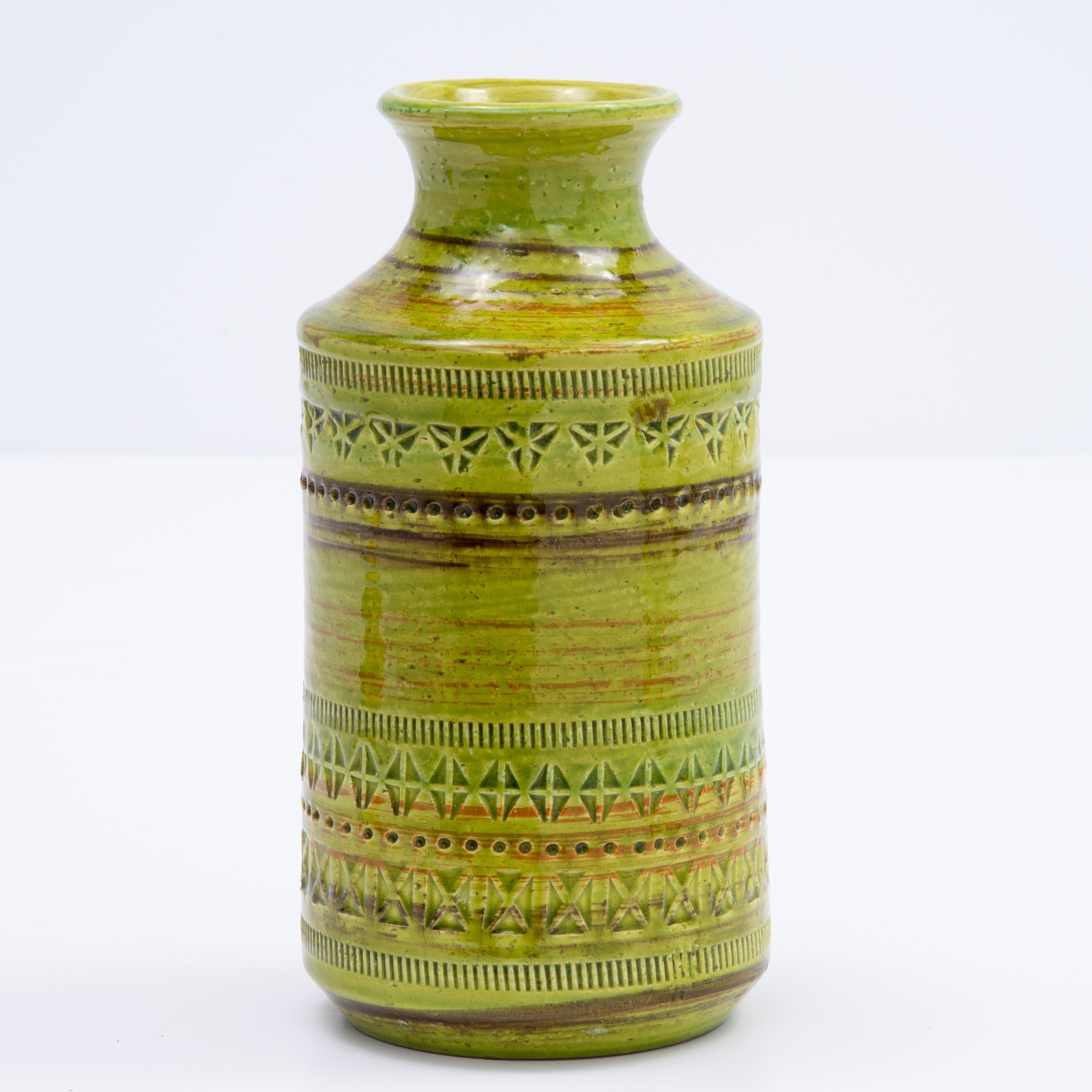 Mid-20th Century Green Aldo Londi Bitossi Rosenthal Netter Incised Vase For Sale
