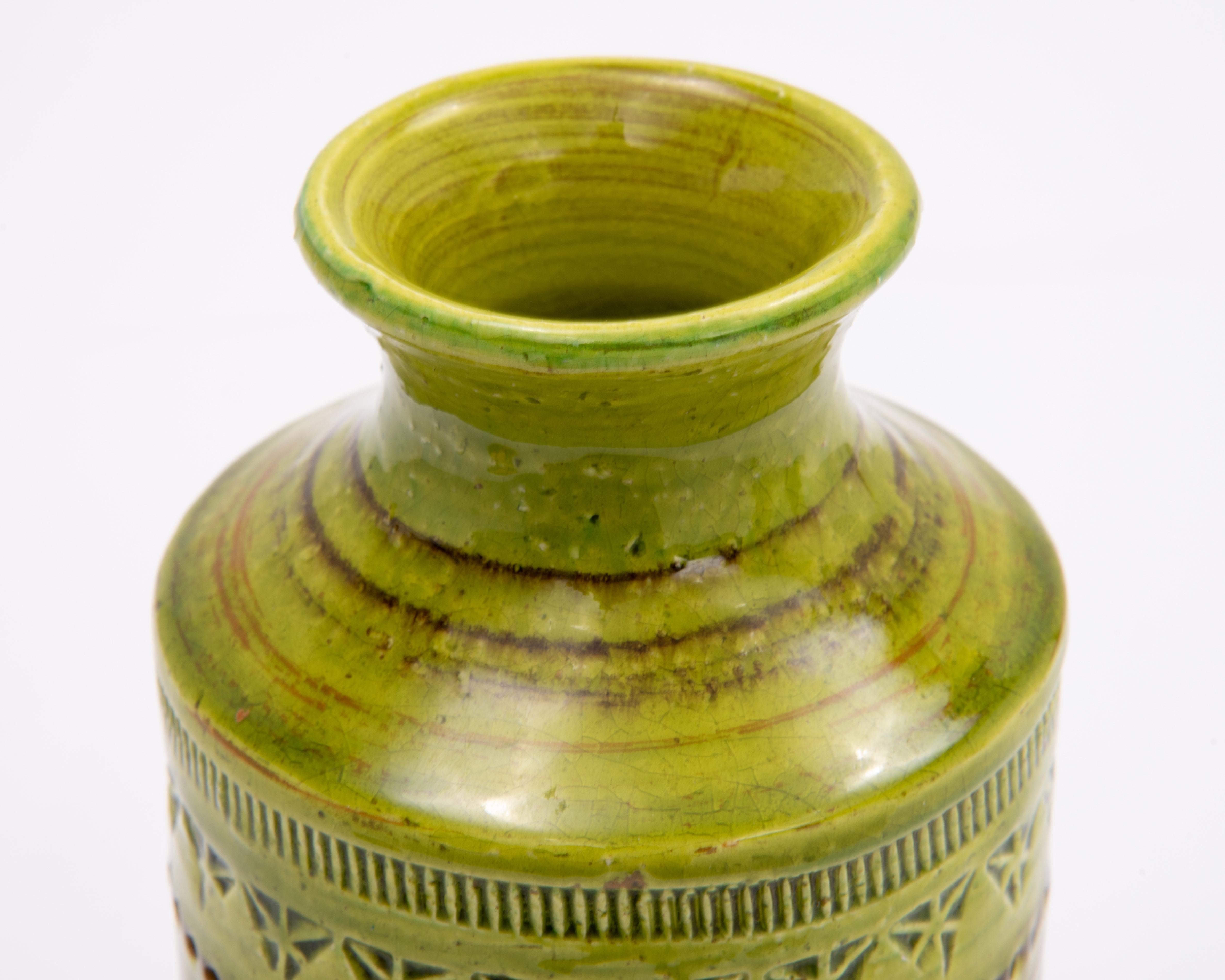 Vase incisé Aldo Londi Bitossi Rosenthal Netter vert en vente 1