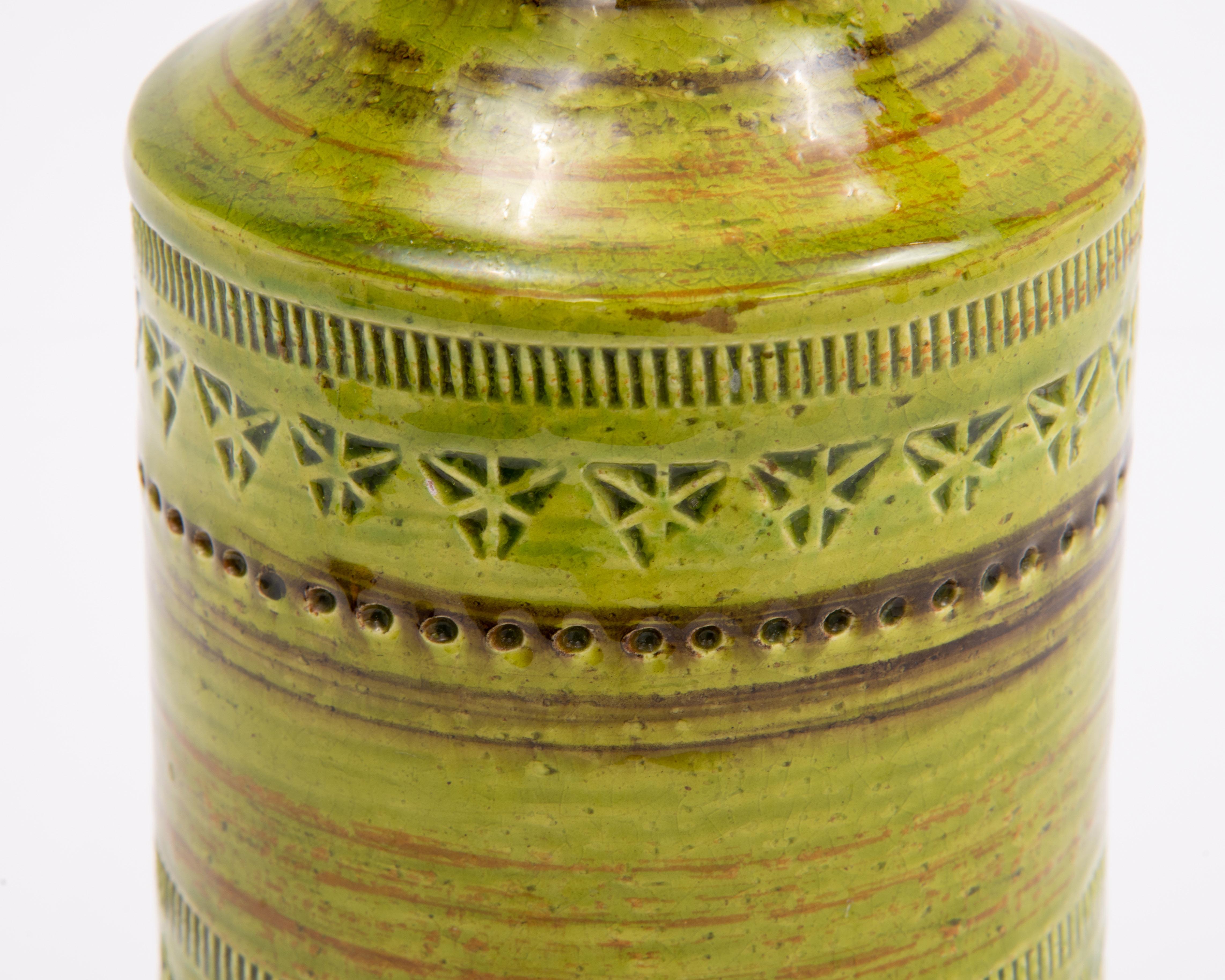 Green Aldo Londi Bitossi Rosenthal Netter Incised Vase For Sale 2