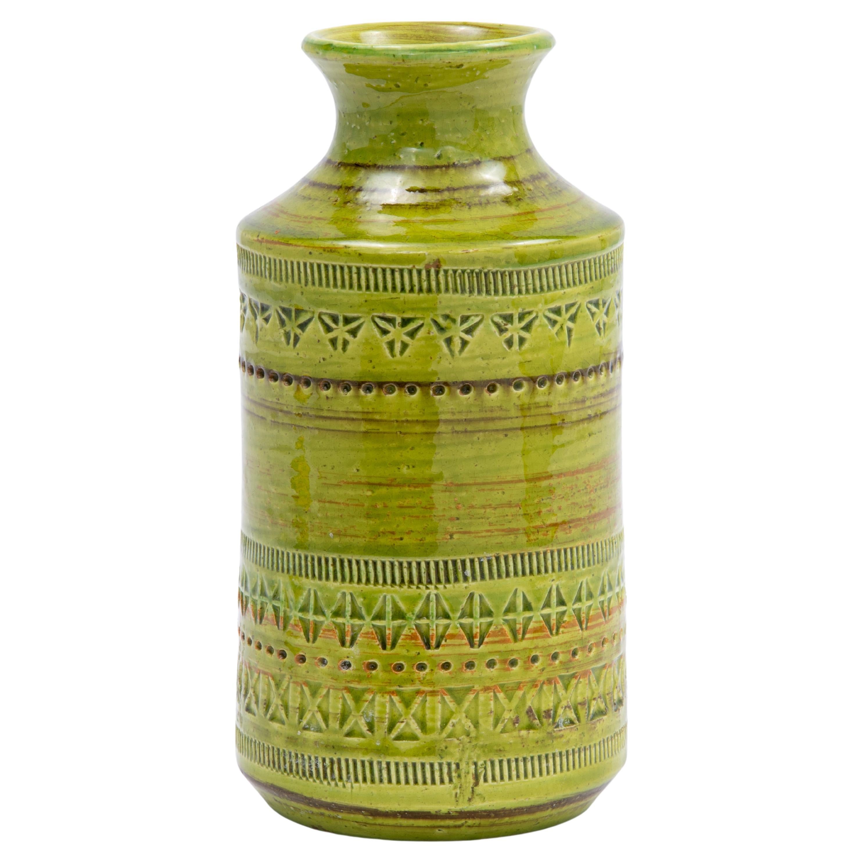 Green Aldo Londi Bitossi Rosenthal Netter Incised Vase For Sale