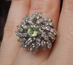 Green Alexandrite and Diamond Midcentury Cocktail Ring