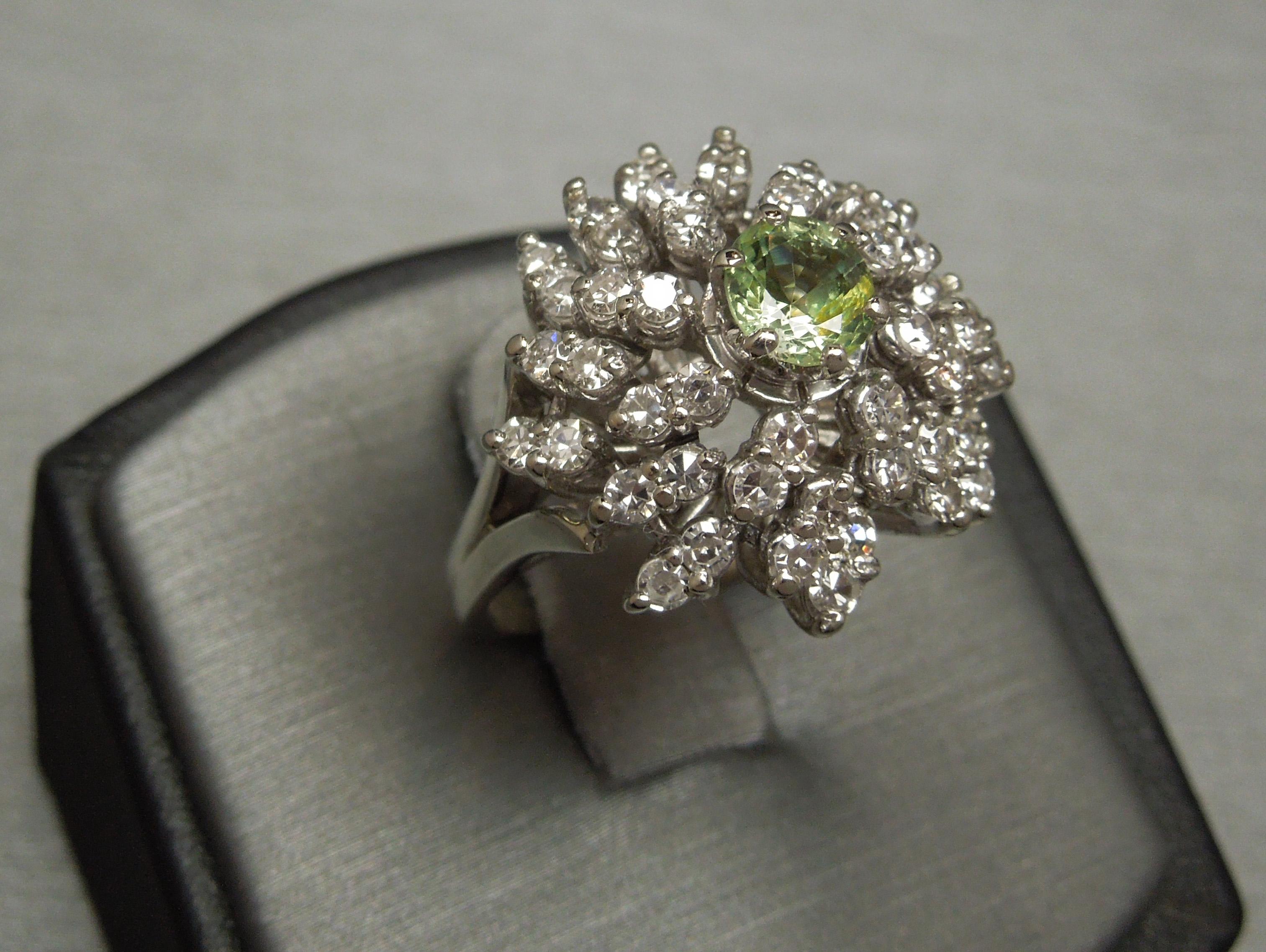 Women's Green Alexandrite and Diamond Midcentury Cocktail Ring For Sale