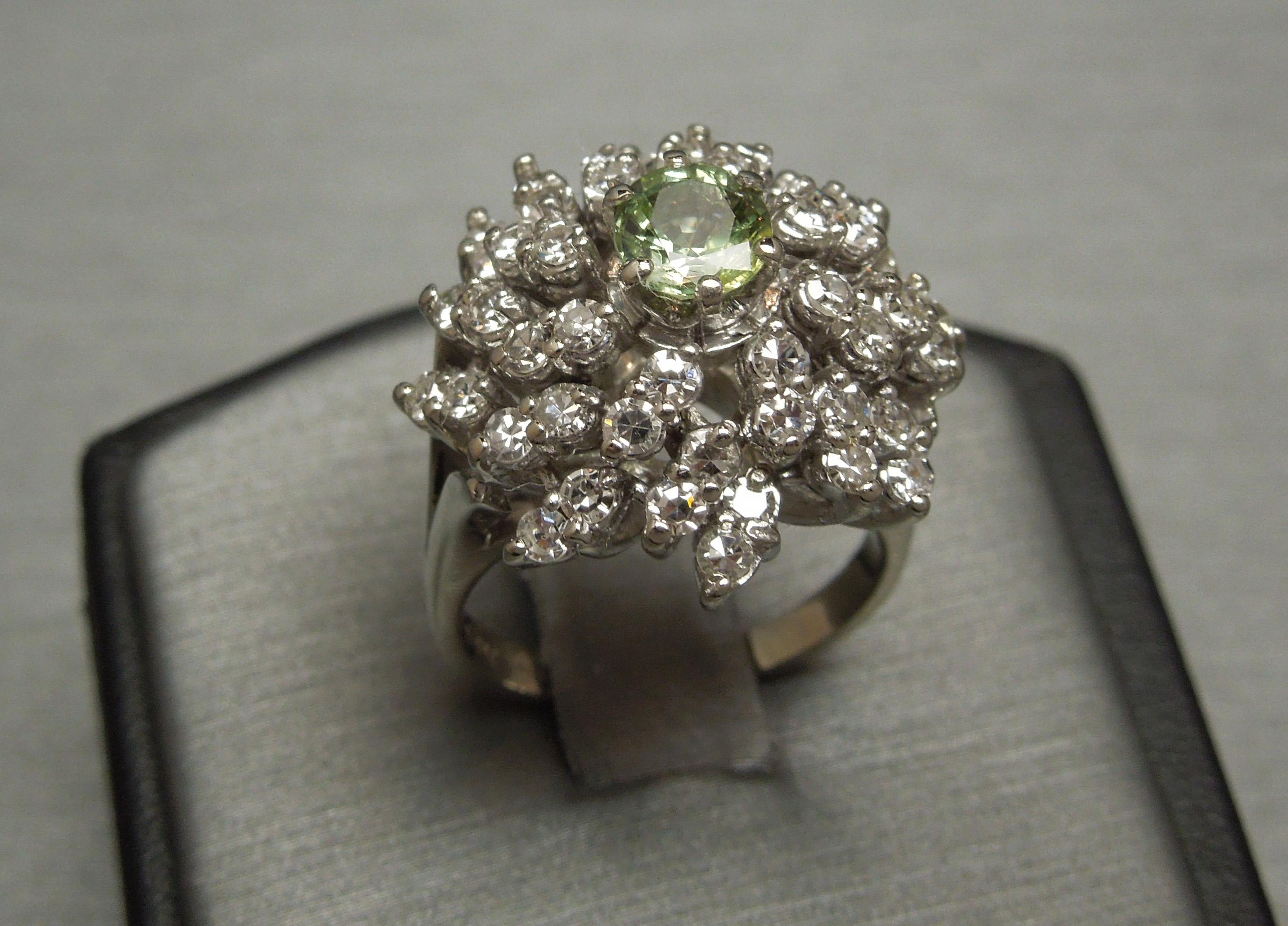 Green Alexandrite and Diamond Midcentury Cocktail Ring For Sale 1