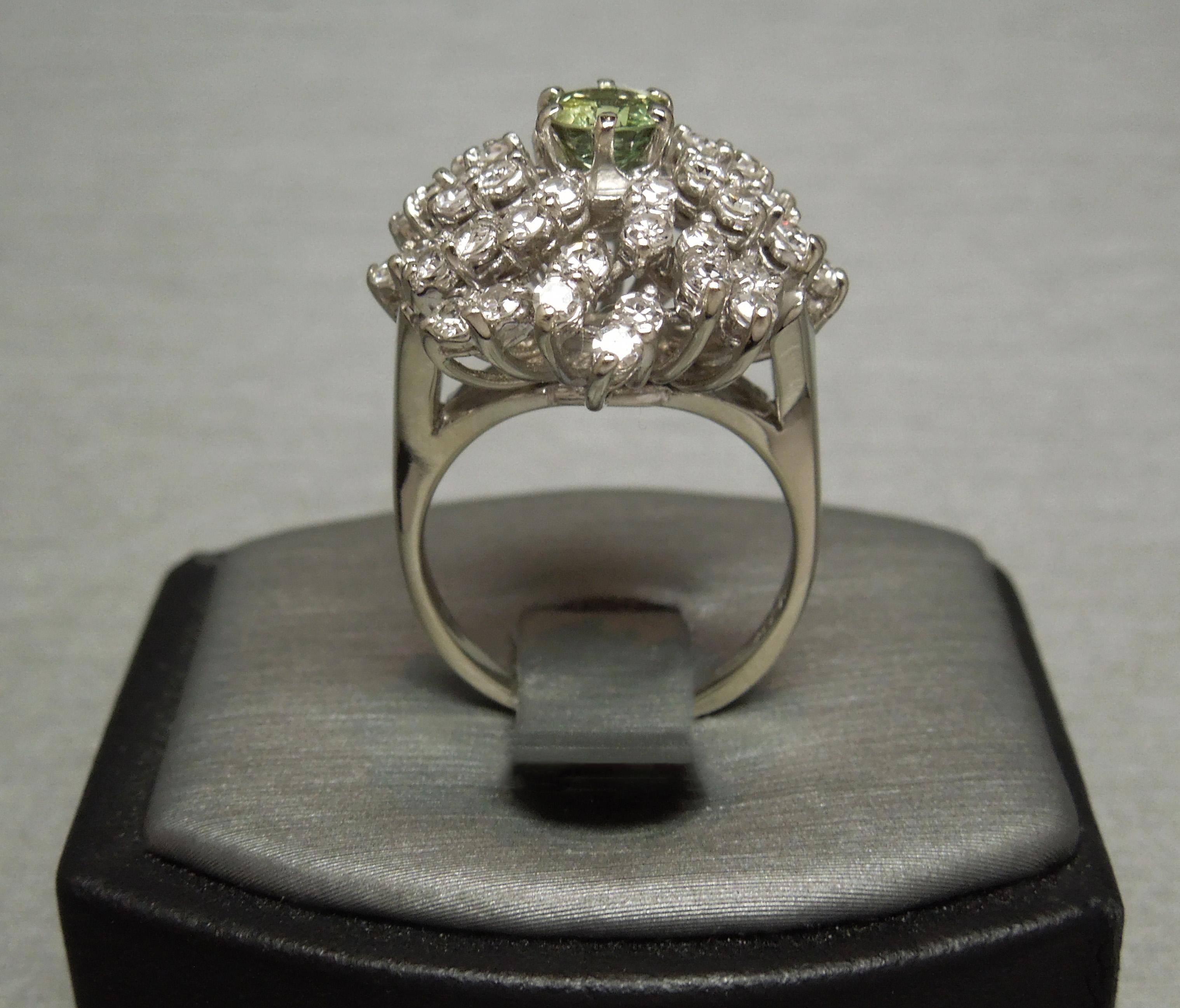 Green Alexandrite and Diamond Midcentury Cocktail Ring For Sale 2