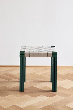 Green Aluminium Stool with Flax Webbing Seat from Anodised Wicker Collection