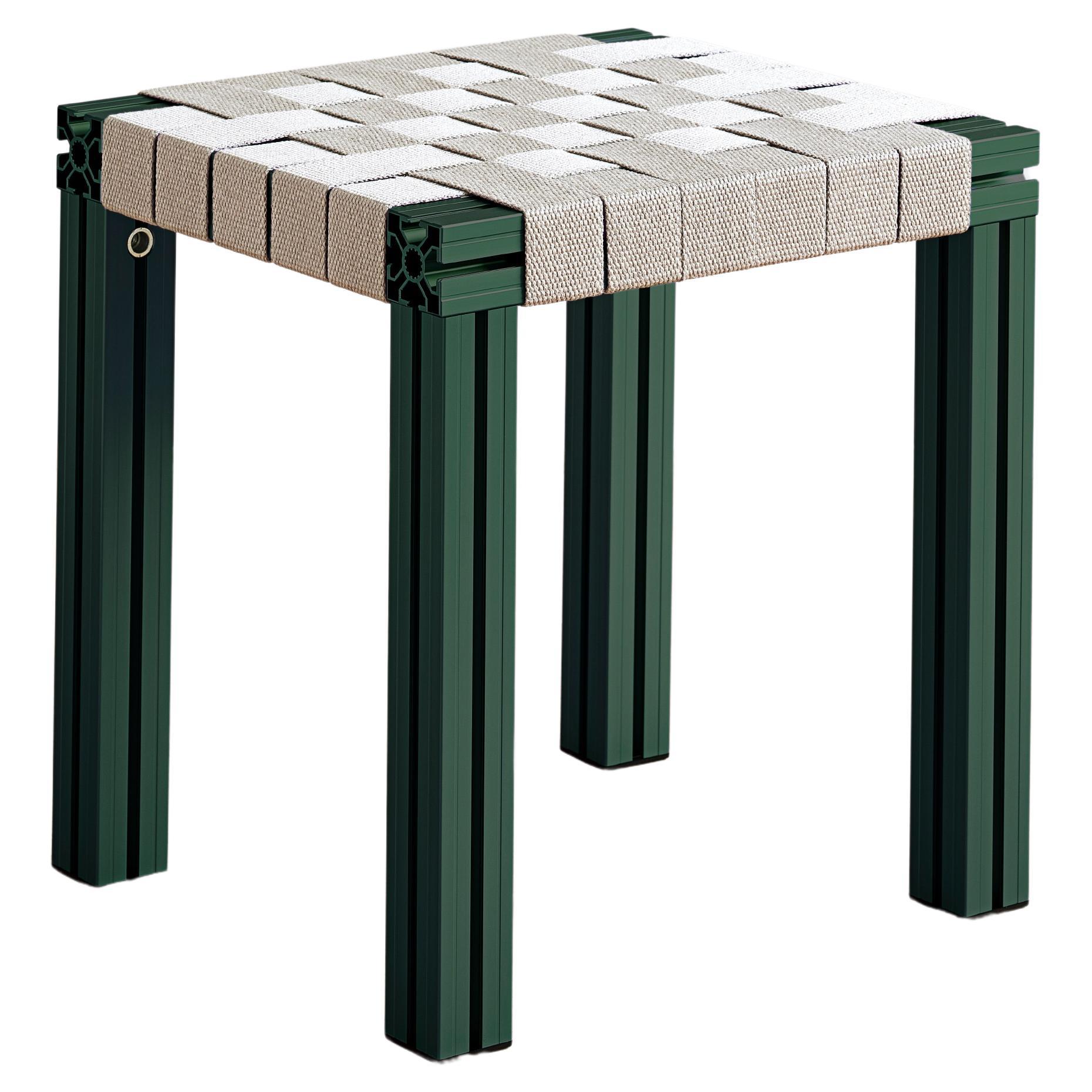 Green Aluminium Stool with Flax Webbing Seat from Anodised Wicker Collection For Sale