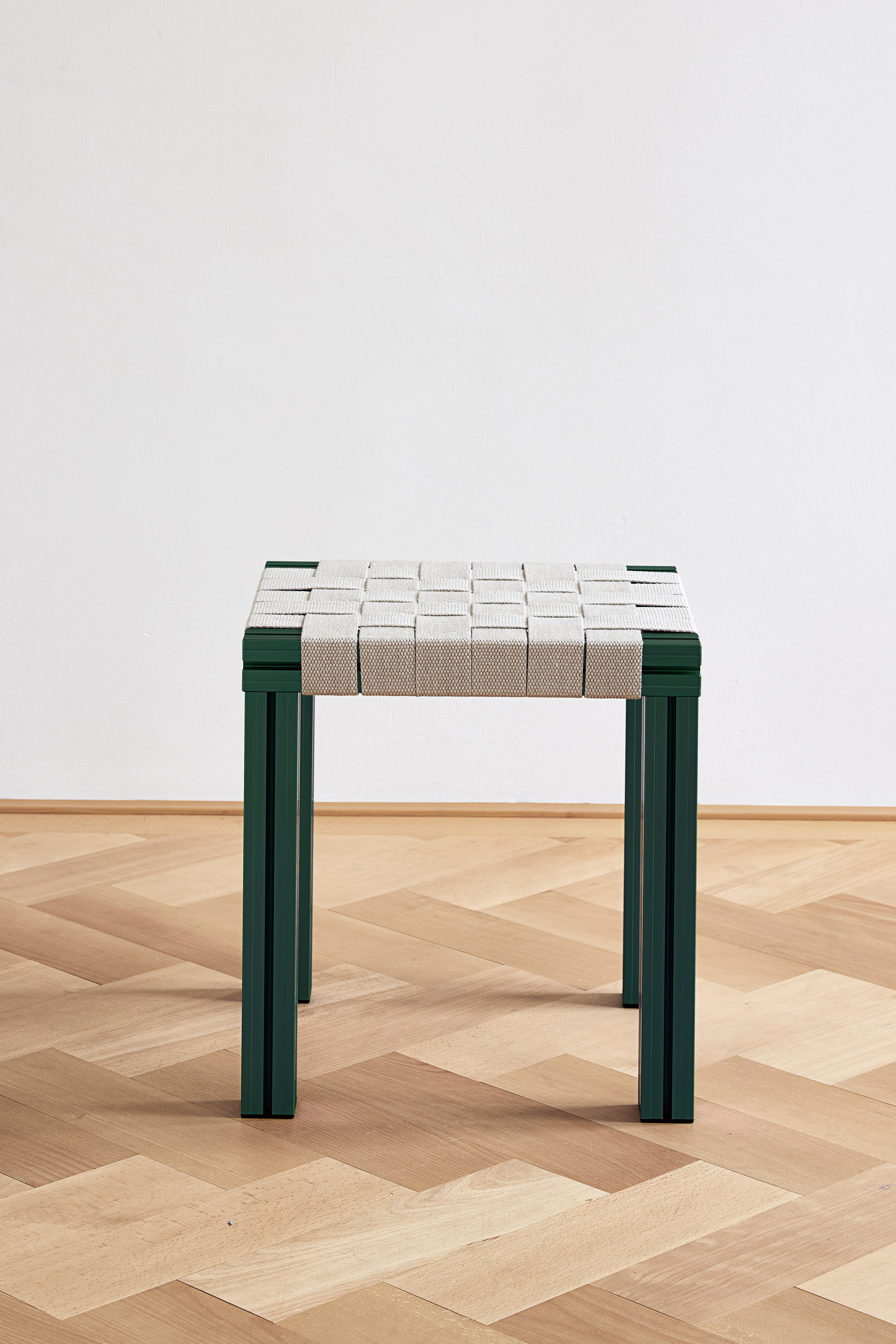 Green Aluminium Stool with Reel Rush Seating from Anodised Wicker Collection In New Condition For Sale In London, GB