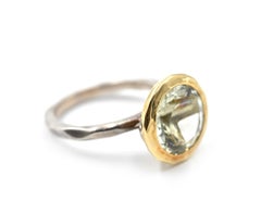 Green Amethyst 18 Karat Yellow Gold and Sterling Silver Fashion Ring