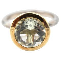 Green Amethyst 18 Karat Yellow Gold and Sterling Silver Fashion Ring