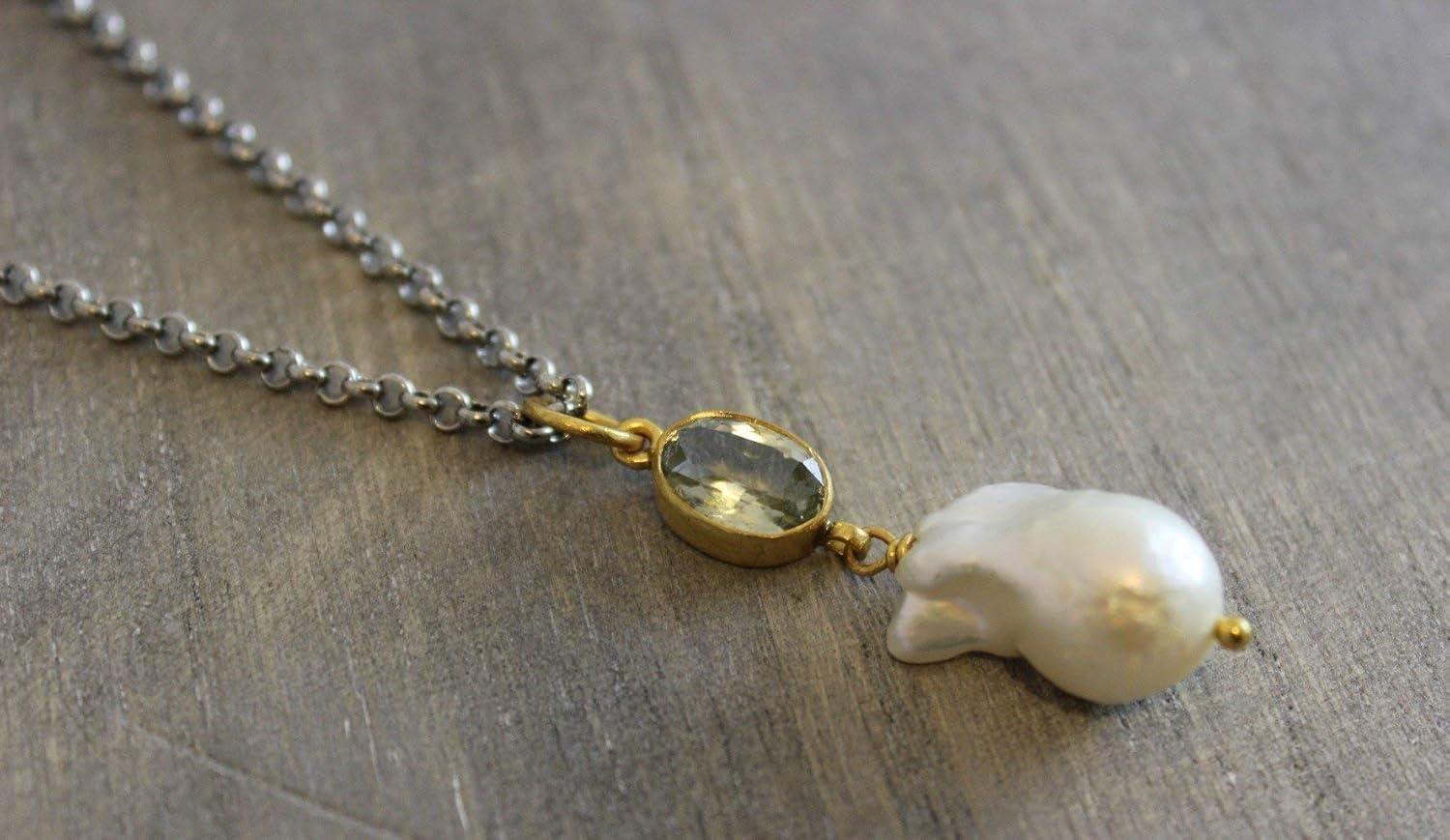 Collana in argento sterling con ametista verde e perle d'acqua dolce coltivate In condizioni Nuovo in vendita a Oslo, 03