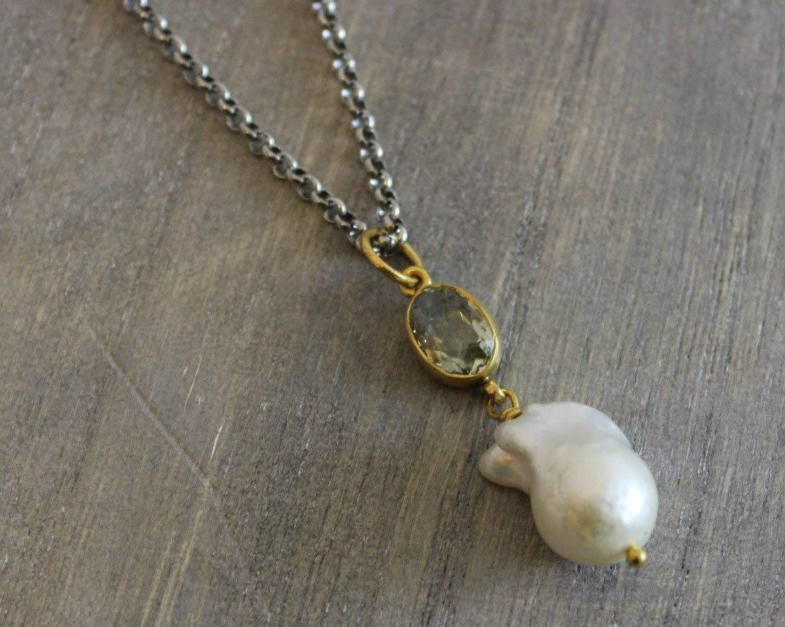 Donna Collana in argento sterling con ametista verde e perle d'acqua dolce coltivate in vendita