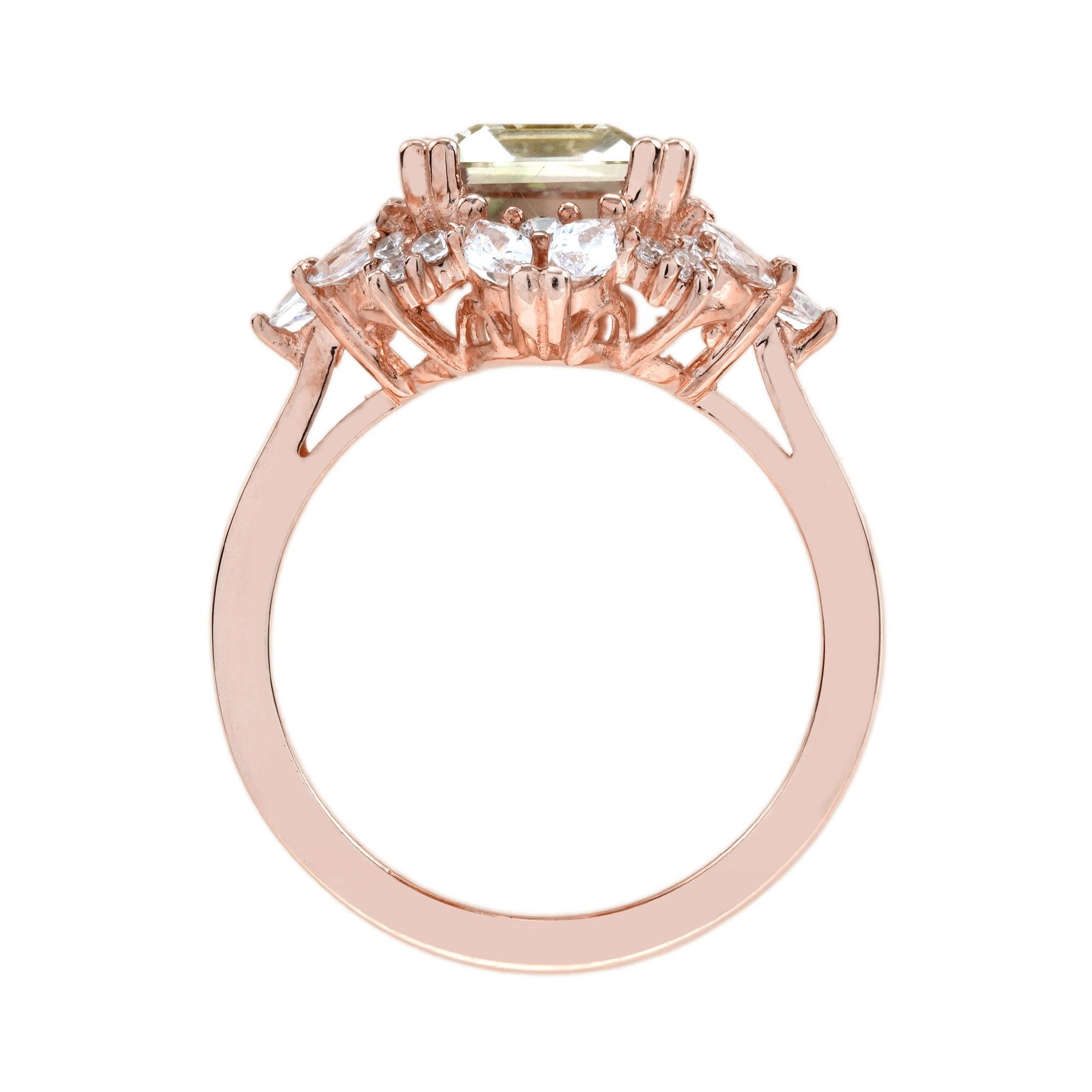 Green Amethyst and Diamond Halo Engagement Ring in 14K Rose Gold In New Condition For Sale In Bangkok, TH