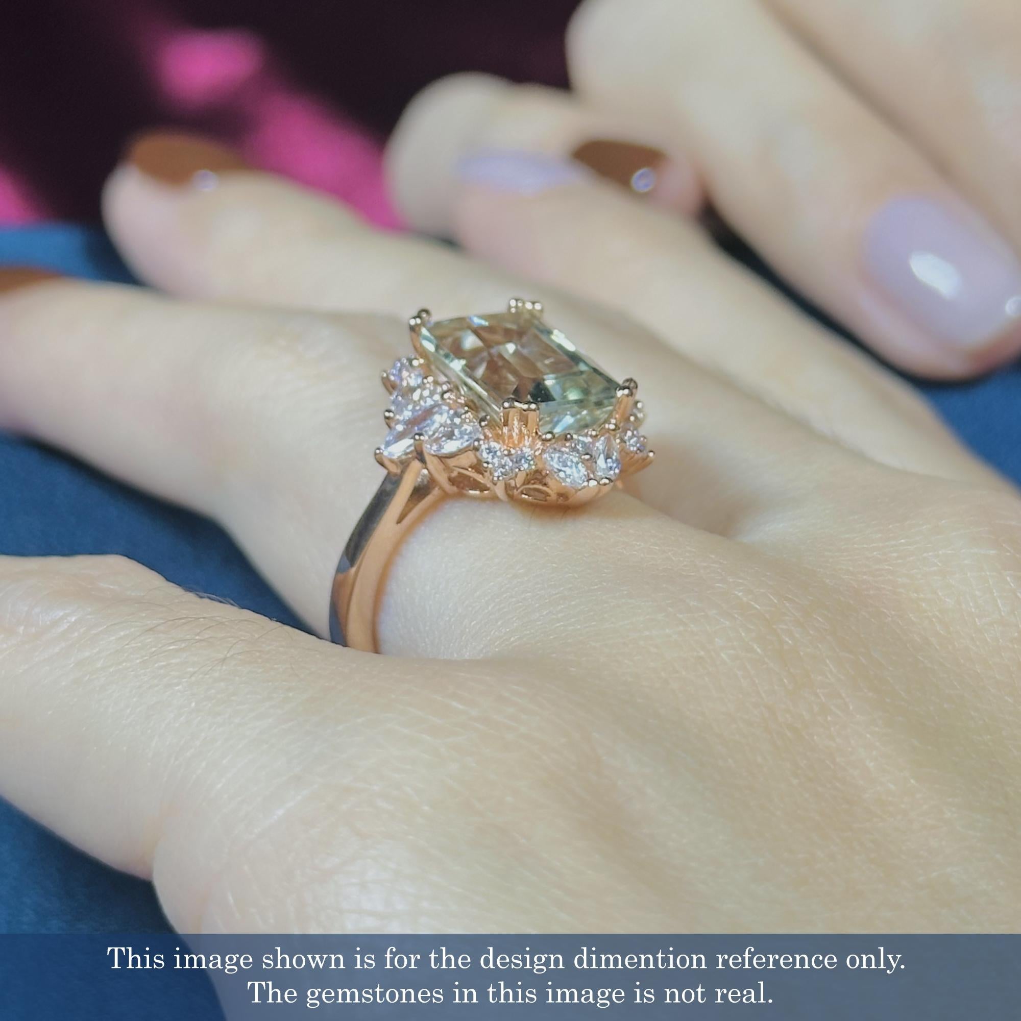 Green Amethyst and Diamond Halo Engagement Ring in 14K Rose Gold For Sale 2