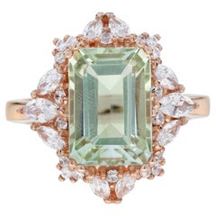 Green Amethyst and Diamond Halo Engagement Ring in 14K Rose Gold