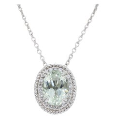 Green Amethyst and Diamond Halo Pendant Necklace