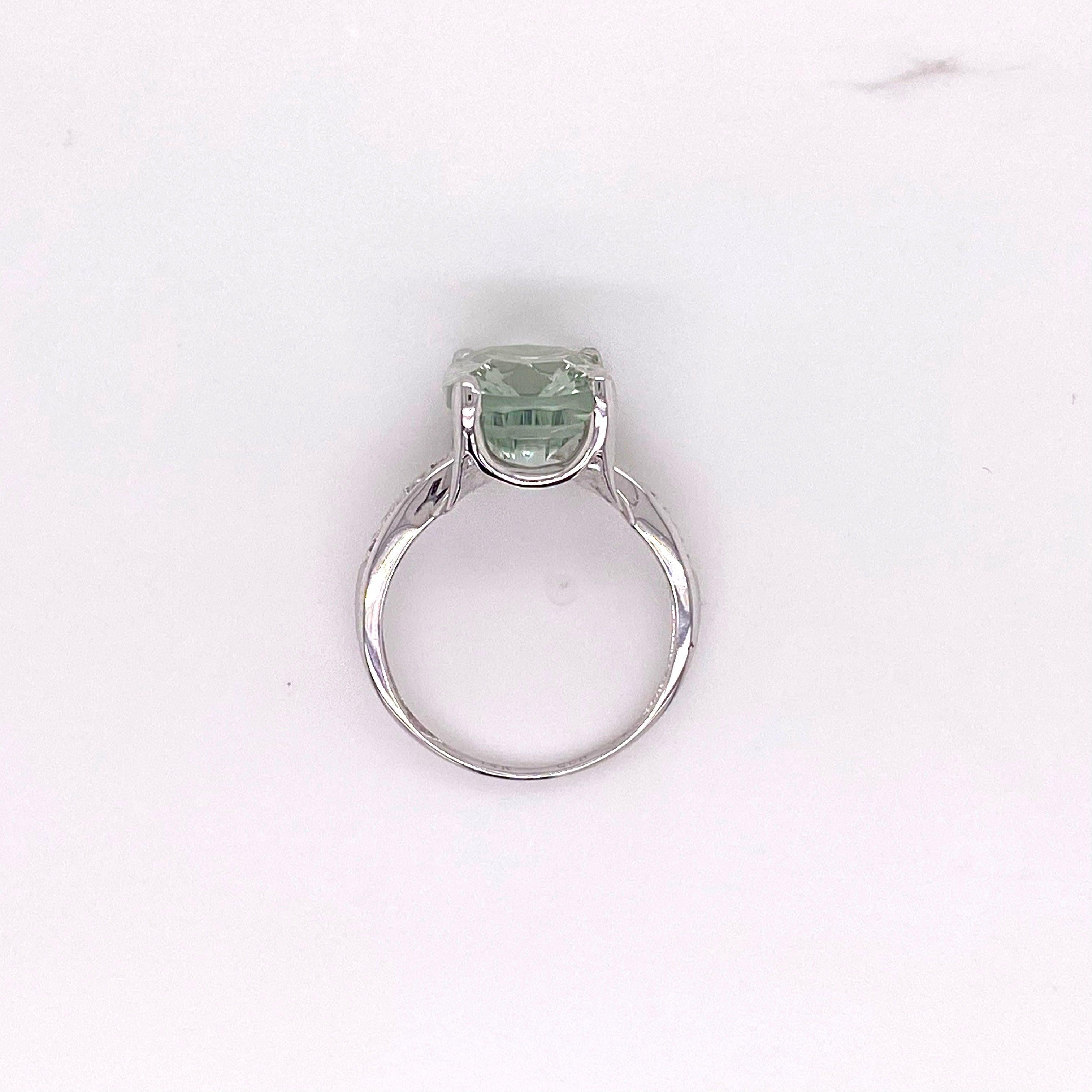 Green Amethyst and Diamond Ring, 4.6 Carat Cushion Cut Genuine Gem 5