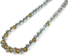 Green Amethyst and Gold Textured Roundels Necklace 18 Karat Gold, A2 by Arunashi