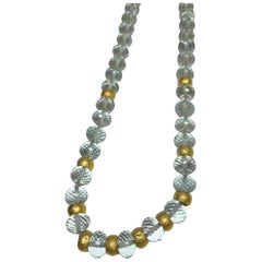 Green Amethyst and Gold Textured Roundels Necklace 18 Karat Gold, A2 by Arunashi