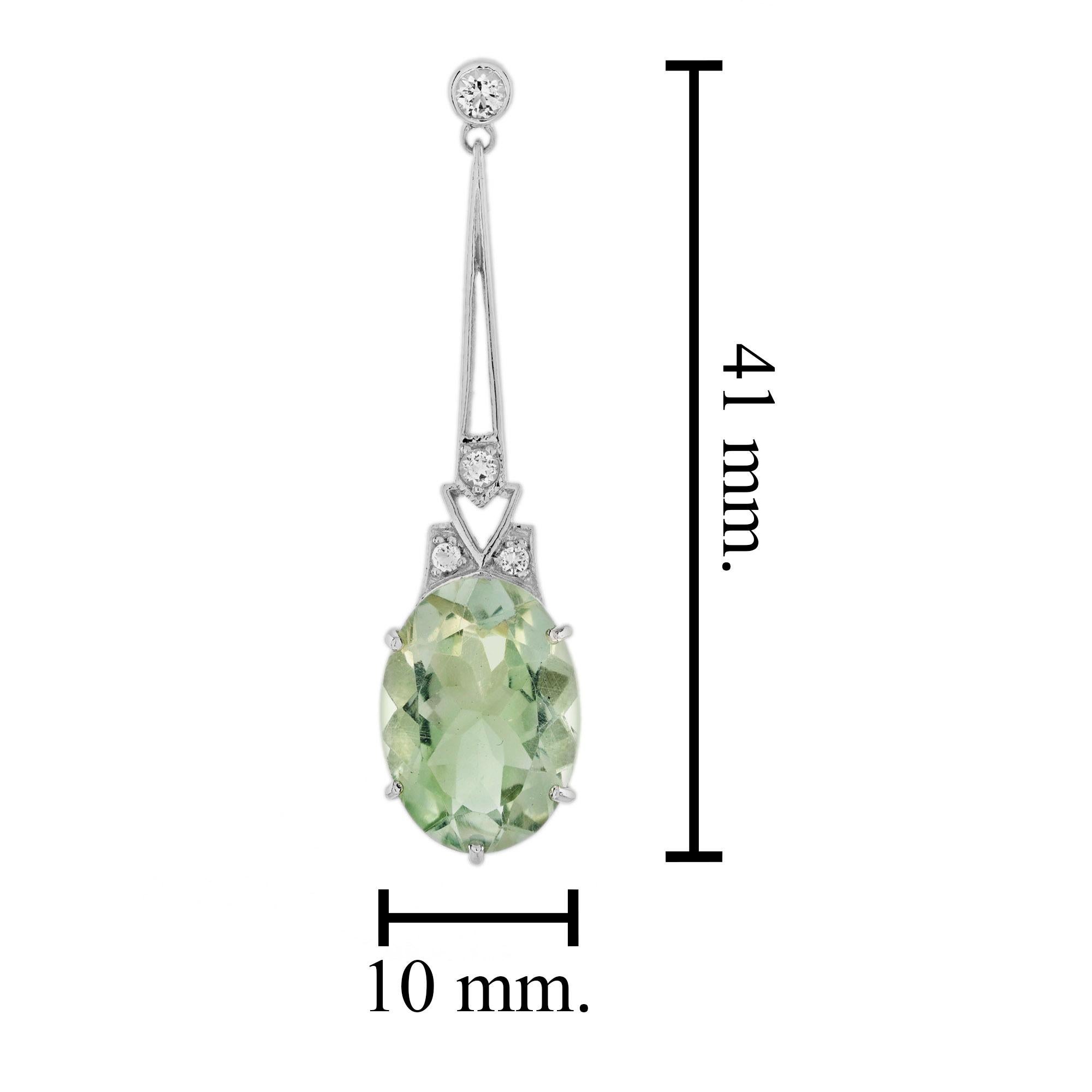 Green Amethyst and White Topaz Drop Earrings in 9K White Gold In New Condition For Sale In Bangkok, TH