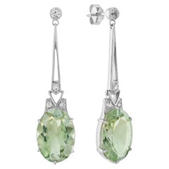 Pendientes de gota de amatista verde y topacio blanco en oro blanco de 9 quilates