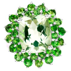 Green Amethyst Cocktail Ring Chrome Diopside Double Halo 9.9 Carats