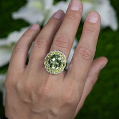 Bague Cocktail Améthyste Verte Halo Péridot 7.18 Carats Argent Sterling