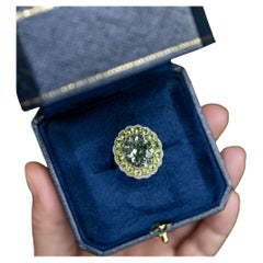 Green Amethyst Cocktail Ring Peridot Halo 7.18 Carats Sterling Silver