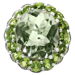 Anello cocktail con ametista verde e peridoto aureolato 7,18 carati A. Silver