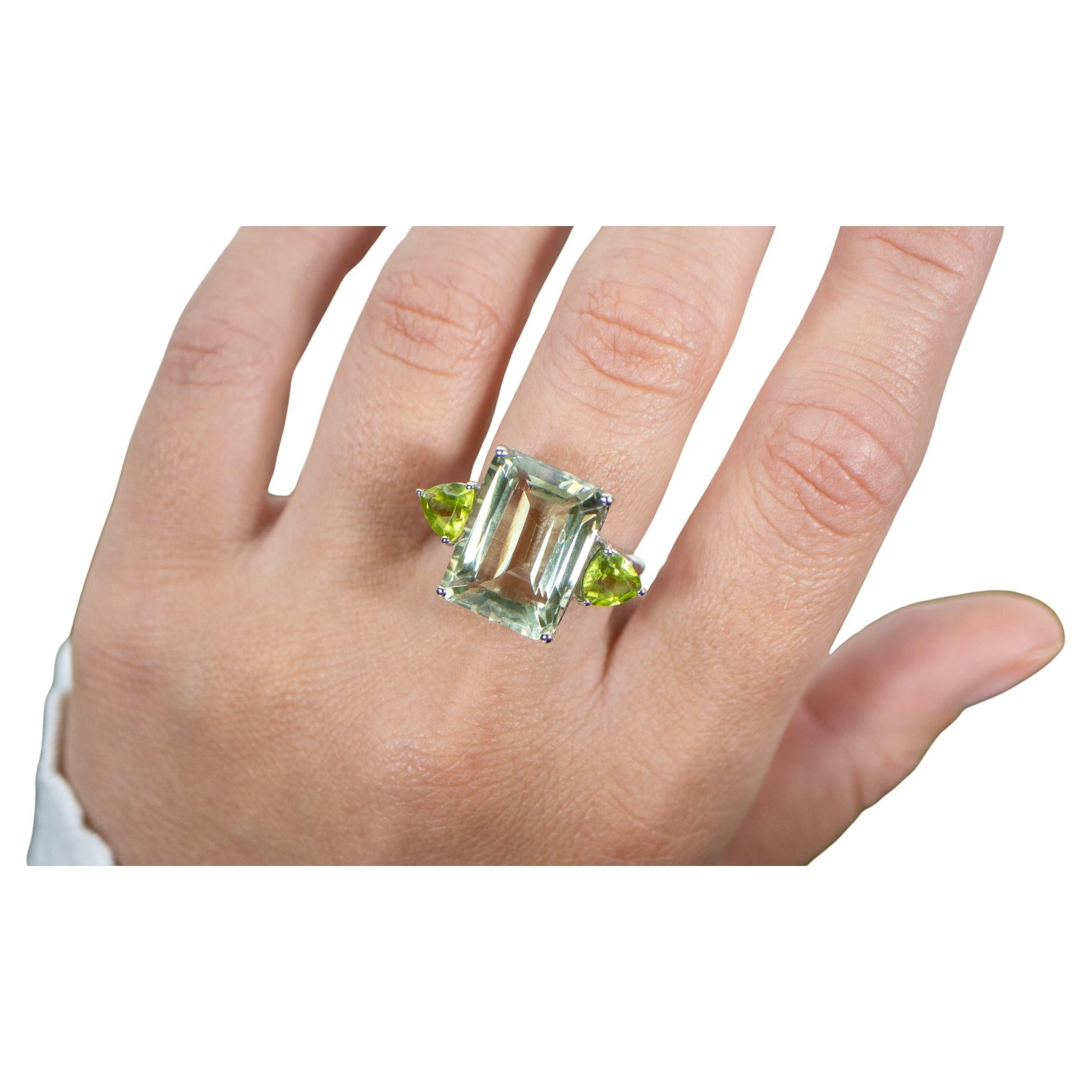 Green Amethyst Cocktail Ring With Peridots 12 Carats