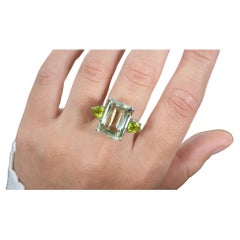 Green Amethyst Cocktail Ring With Peridots 12 Carats