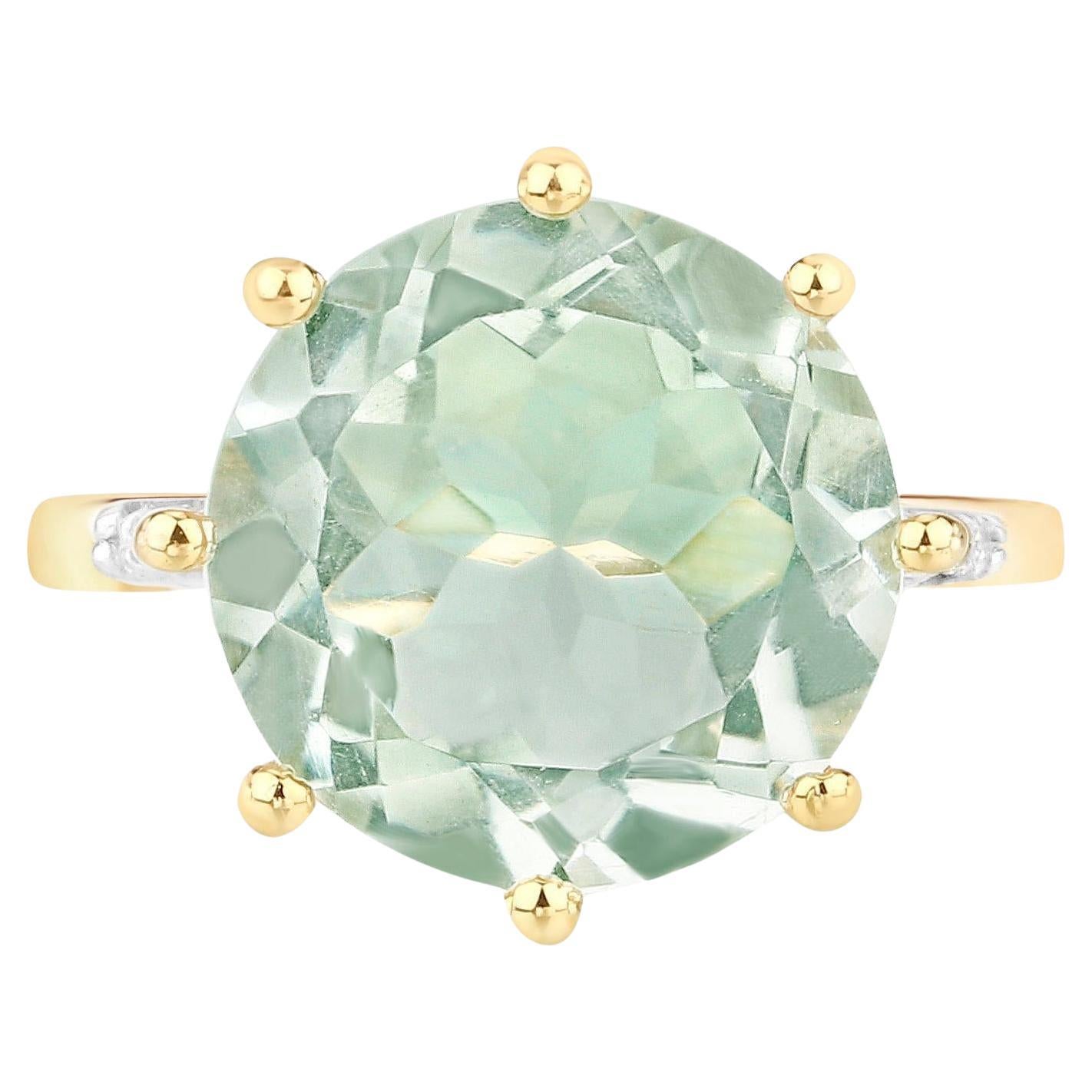 Green Amethyst Crown Ring White Topaz Setting 7.5 Carats For Sale
