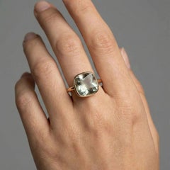 Green Amethyst Cushion Cut 14K (18K Custom) Gold Ring