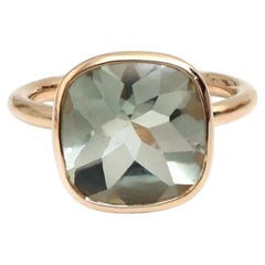 Green Amethyst Cushion Cut 14K (18K Custom) Gold Ring
