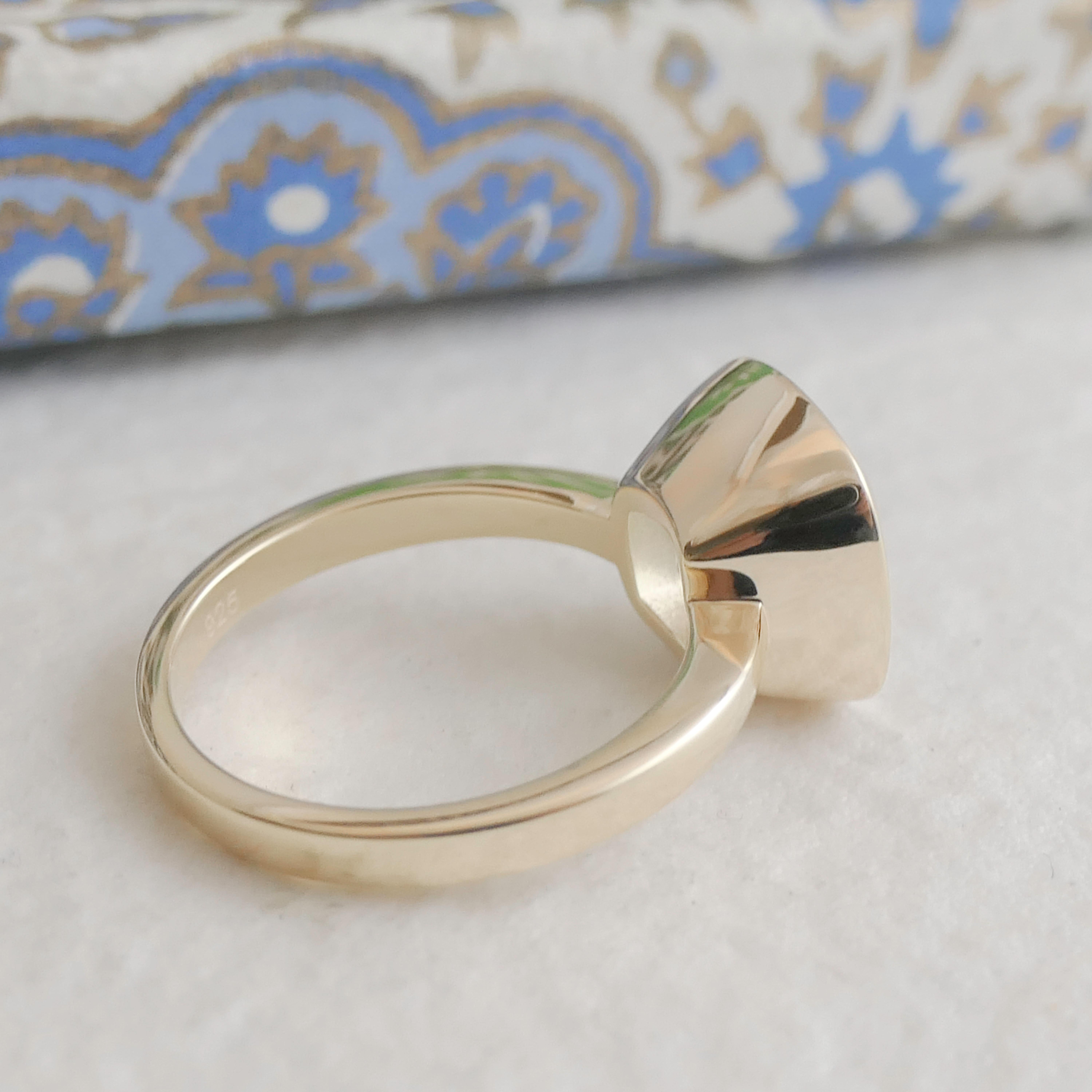 Women's Green Amethyst Cushion Cut Gold Plated Sterling Silver Ring For Sale