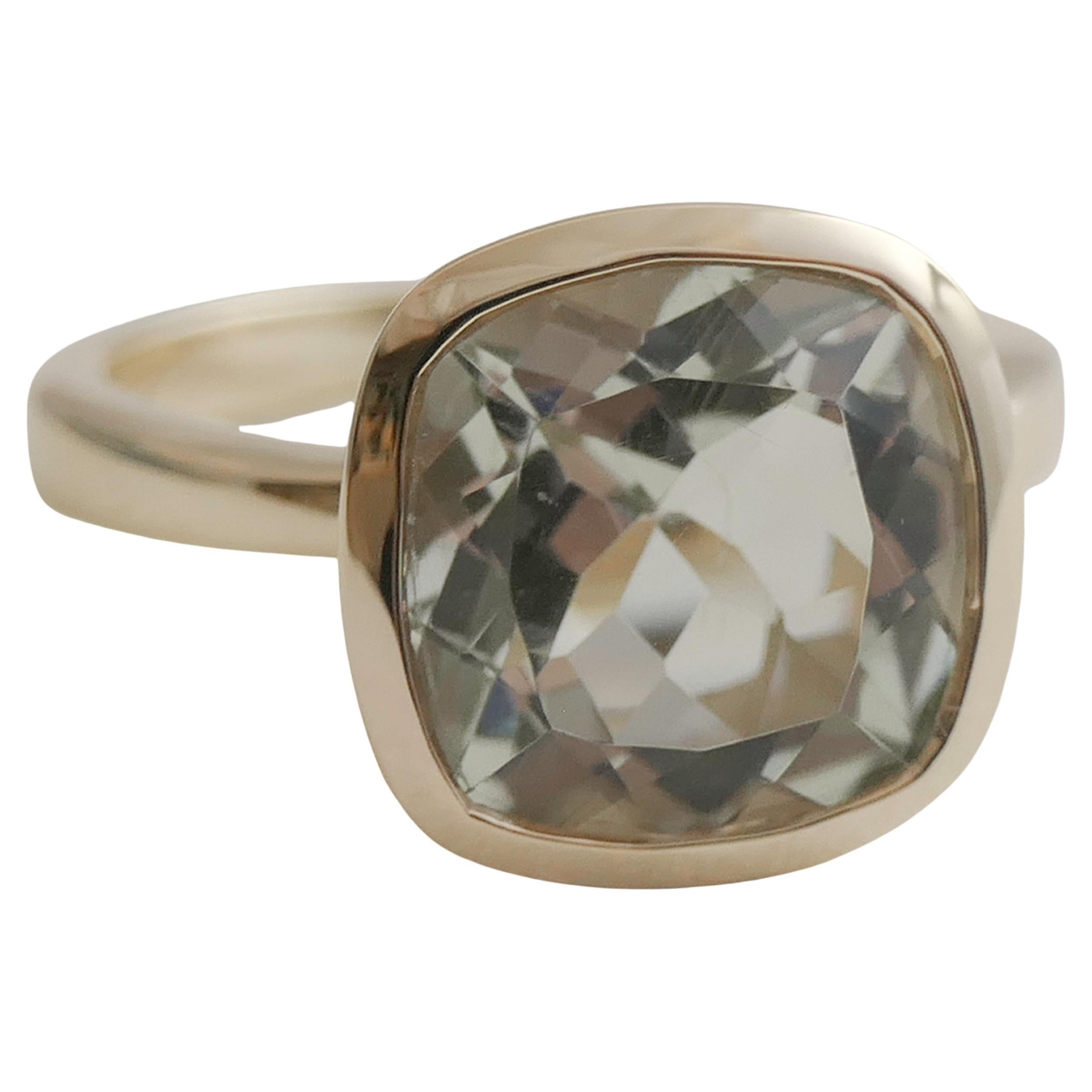 Green Amethyst Cushion Cut Gold Plated Sterling Silver Ring