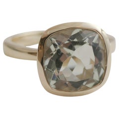 Green Amethyst Cushion Cut Gold Plated Sterling Silver Ring