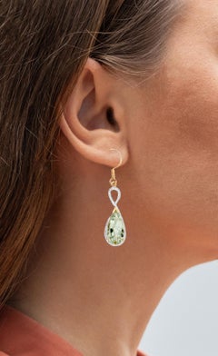 Green Amethyst Dangle Earrings 10 Carats 14K Yellow Gold Plated Silver