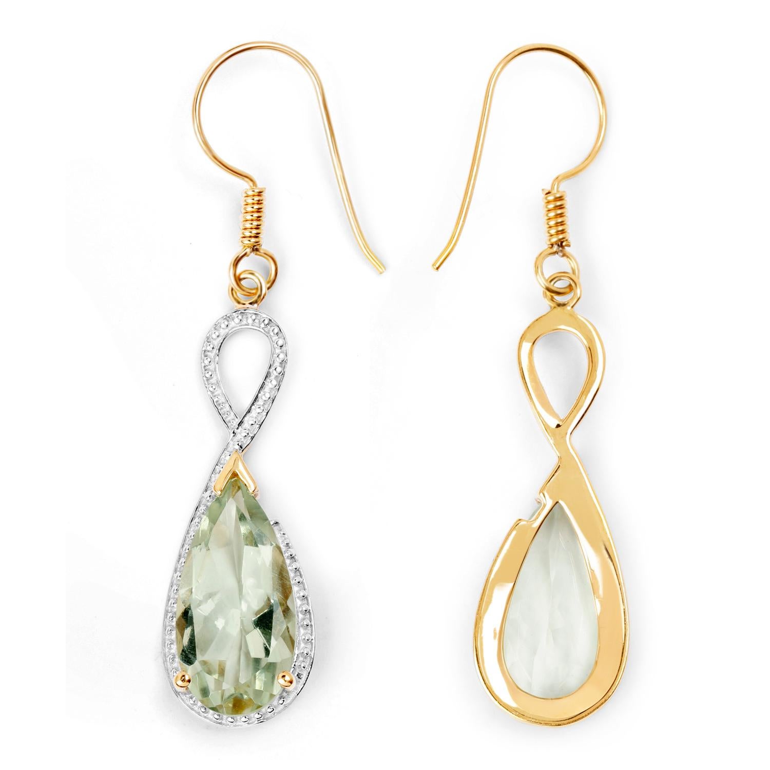 Green Amethyst Dangle Earrings 10 Carats 14K Yellow Gold Plated Silver In Excellent Condition For Sale In Aliso Viejo, CA