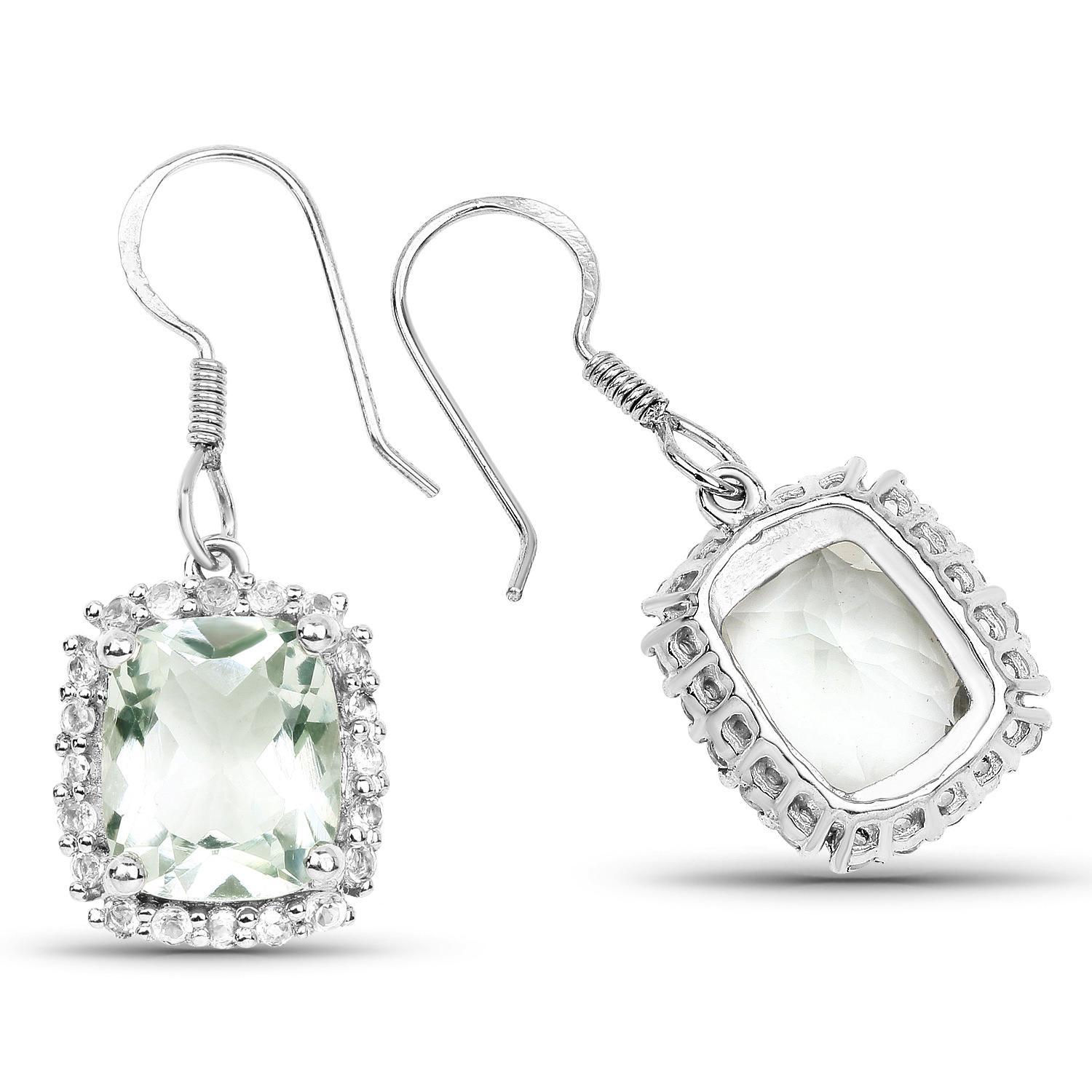 Contemporary Green Amethyst Dangle Earrings White Topazes 10.4 Carats Sterling Silver For Sale