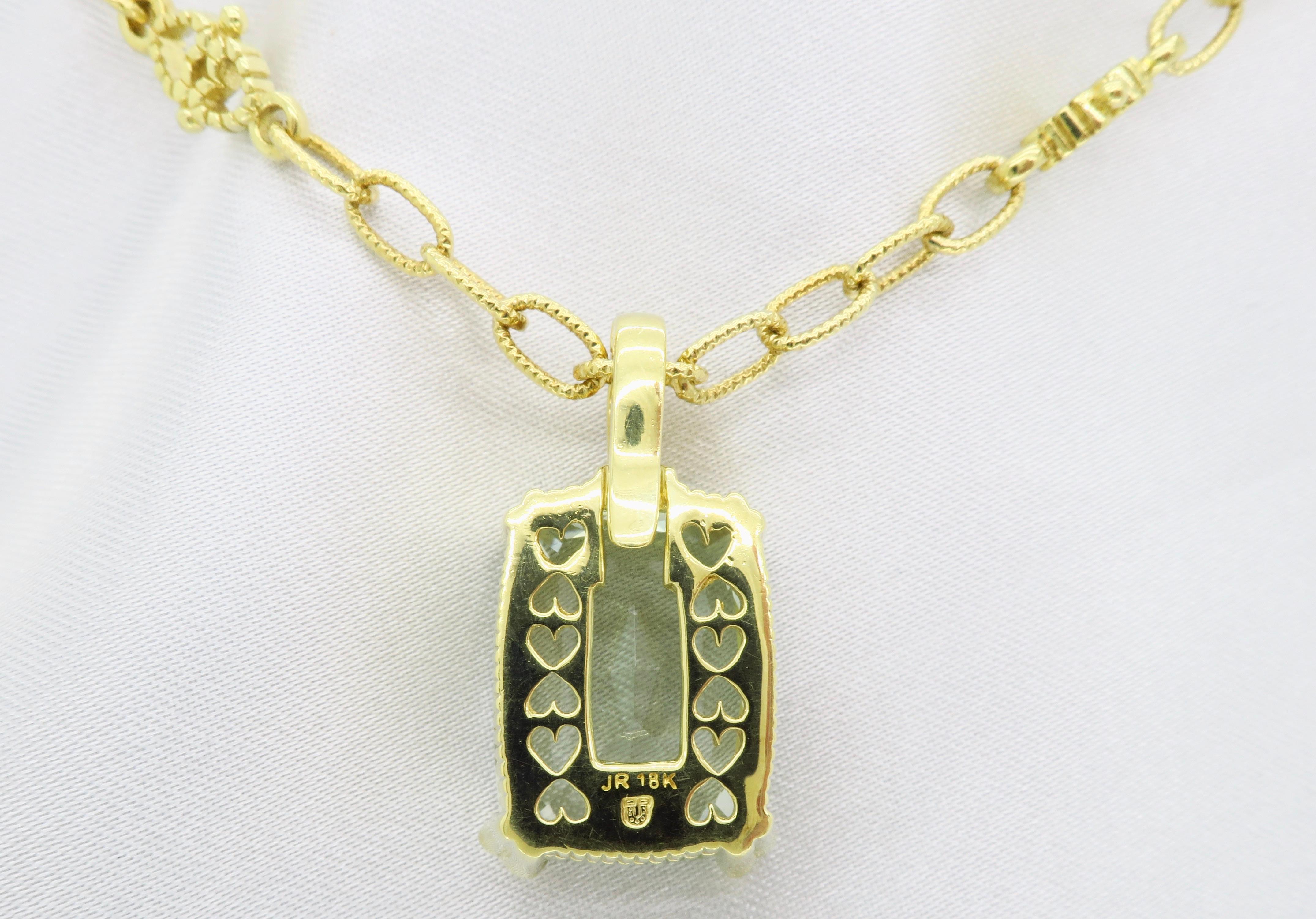 Green Amethyst and Diamond Pendant Necklace in 18 Karat Yellow Gold 5