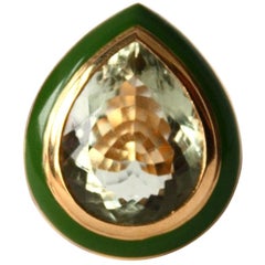 Green Amethyst Drop Enamel 18 Karat Gold Ring