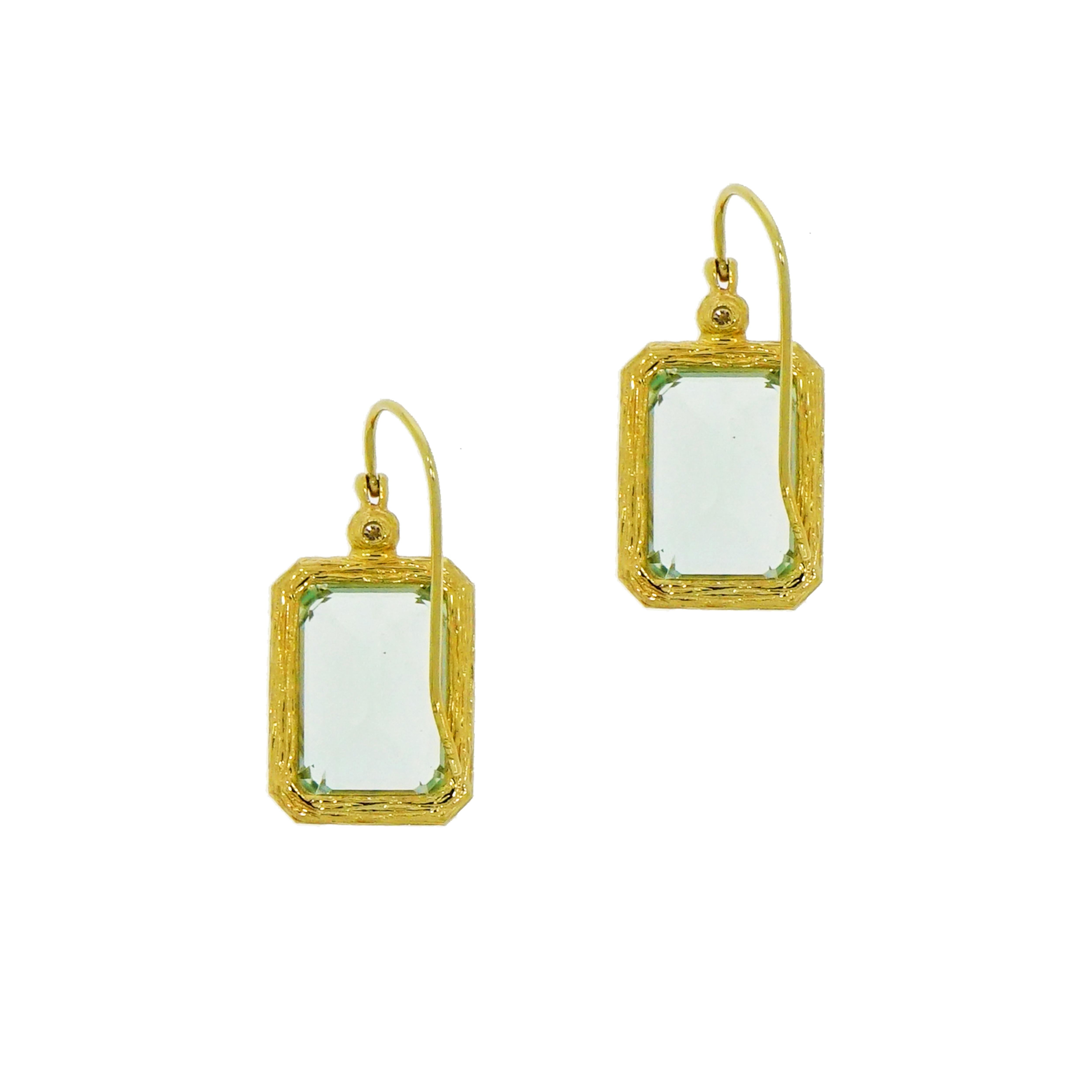 Modern Green Amethyst Drop Yellow Gold Earrings