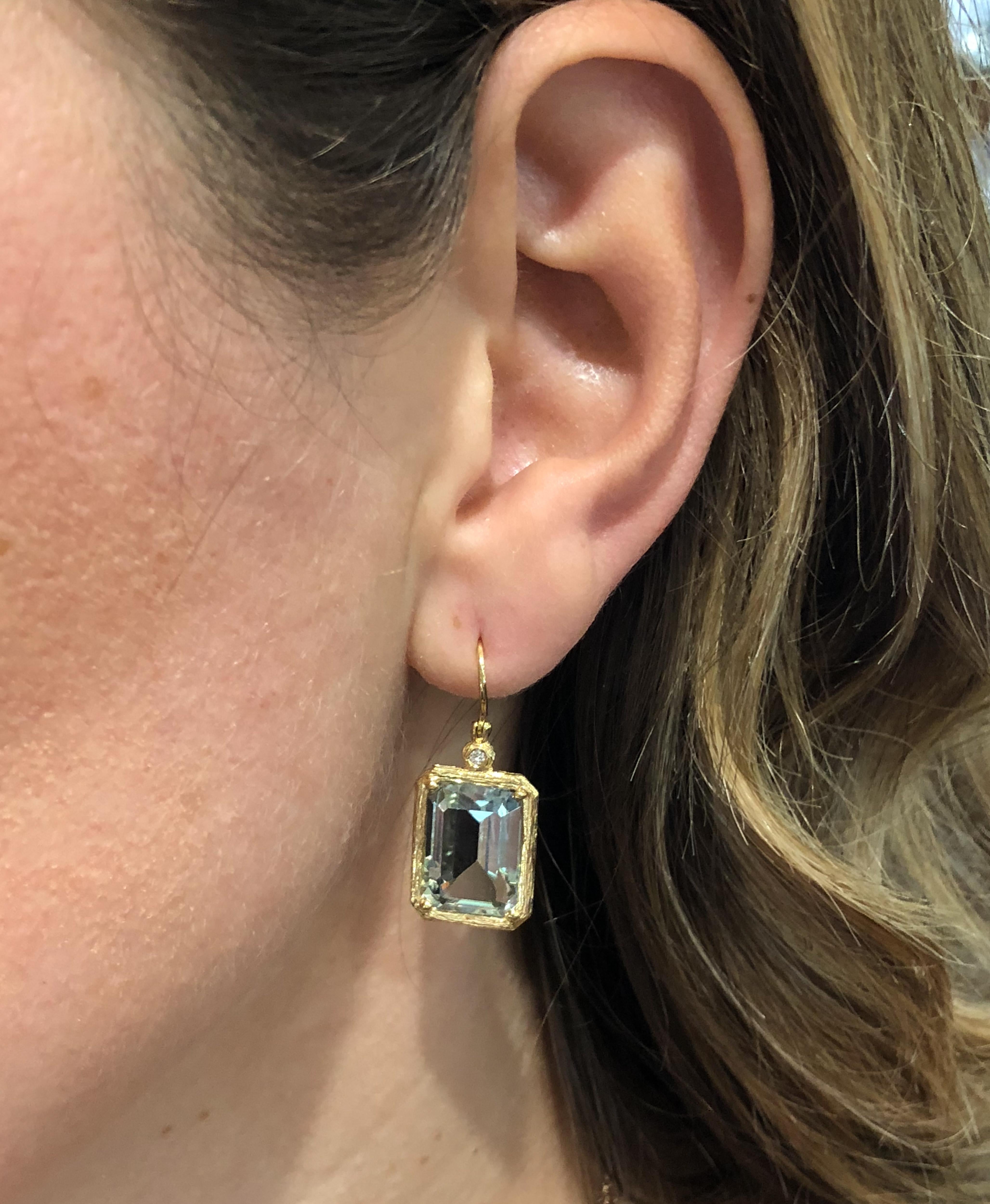 Emerald Cut Green Amethyst Drop Yellow Gold Earrings