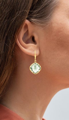 Green Amethyst Earrings 19.5 Carats 18K Yellow Gold Plated Silver