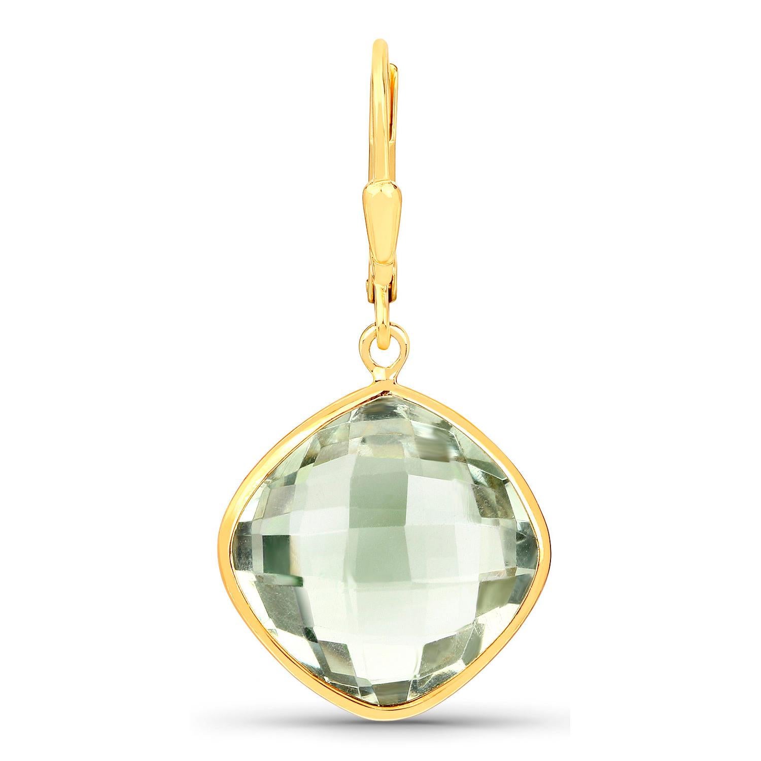 Orecchini con ametista verde 19,5 carati in argento placcato oro giallo 18 carati In condizioni ottime in vendita a Punta Gorda, FL