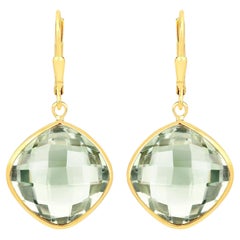 Green Amethyst Earrings 19.5 Carats 18K Yellow Gold Plated Silver