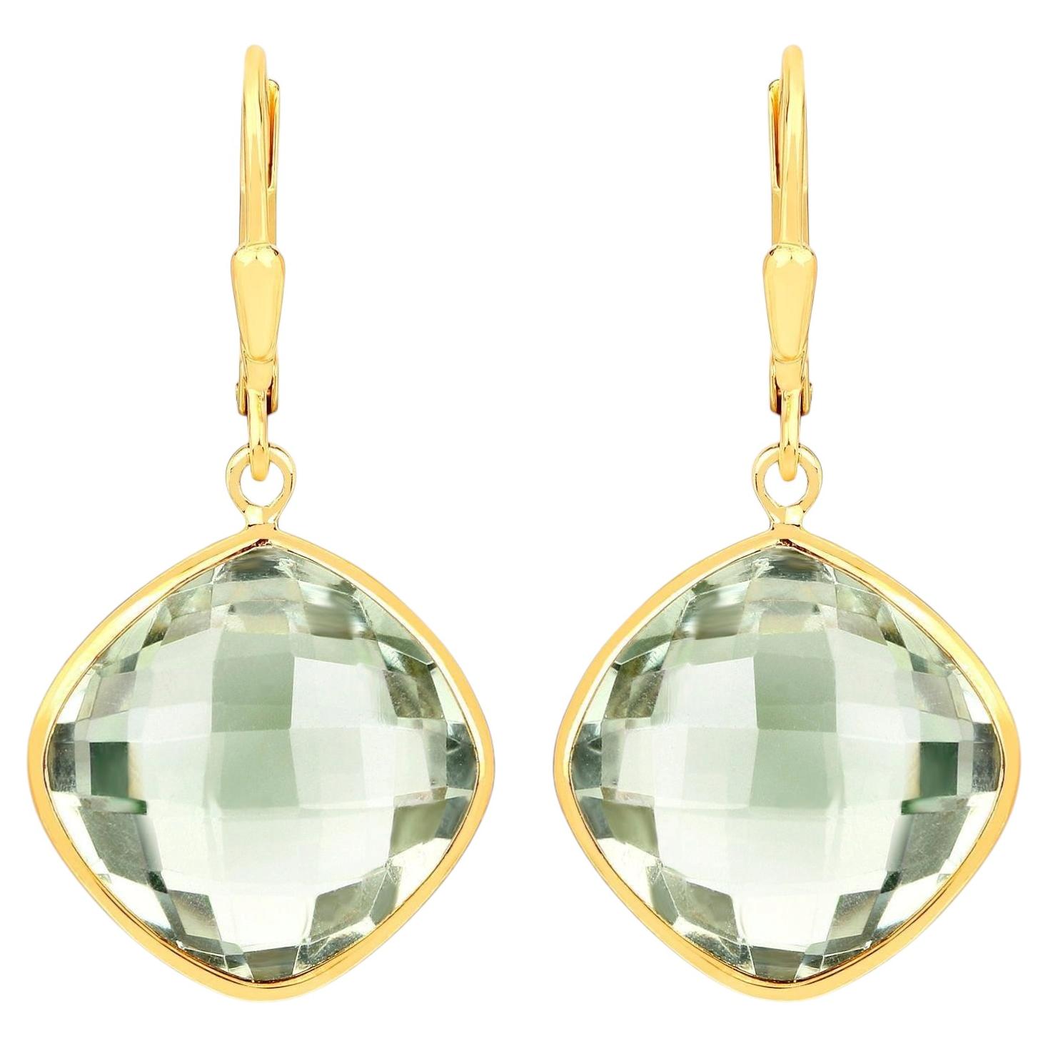 Green Amethyst Earrings 19.5 Carats 18K Yellow Gold Plated Silver