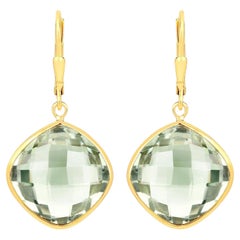 Green Amethyst Earrings 19.5 Carats 18K Yellow Gold Plated Silver