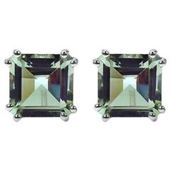 Green Amethyst Earrings 8.98 Carats Sterling Silver