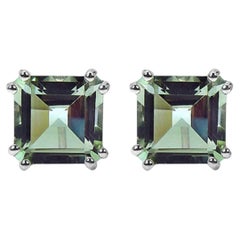 Green Amethyst Earrings 8.98 Carats Sterling Silver